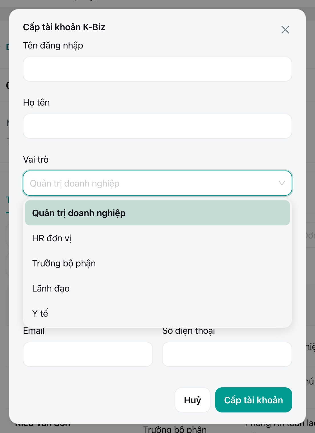 Cấp tài khoản. Trên CMS có vai trò Y tế.
