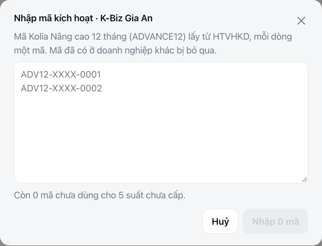 Nhập mã kích hoạt bằng tay.