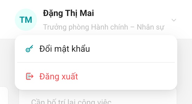 Menu tài khoản.