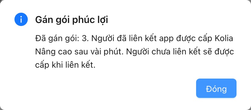 Kết quả gán gói. Người đã có gói còn hiệu lực hoặc đã nghỉ việc được bỏ qua.
