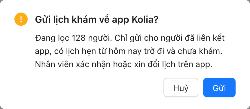 Gửi lịch khám về app.