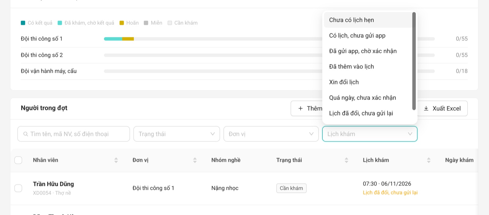 Lọc theo tình trạng lịch.