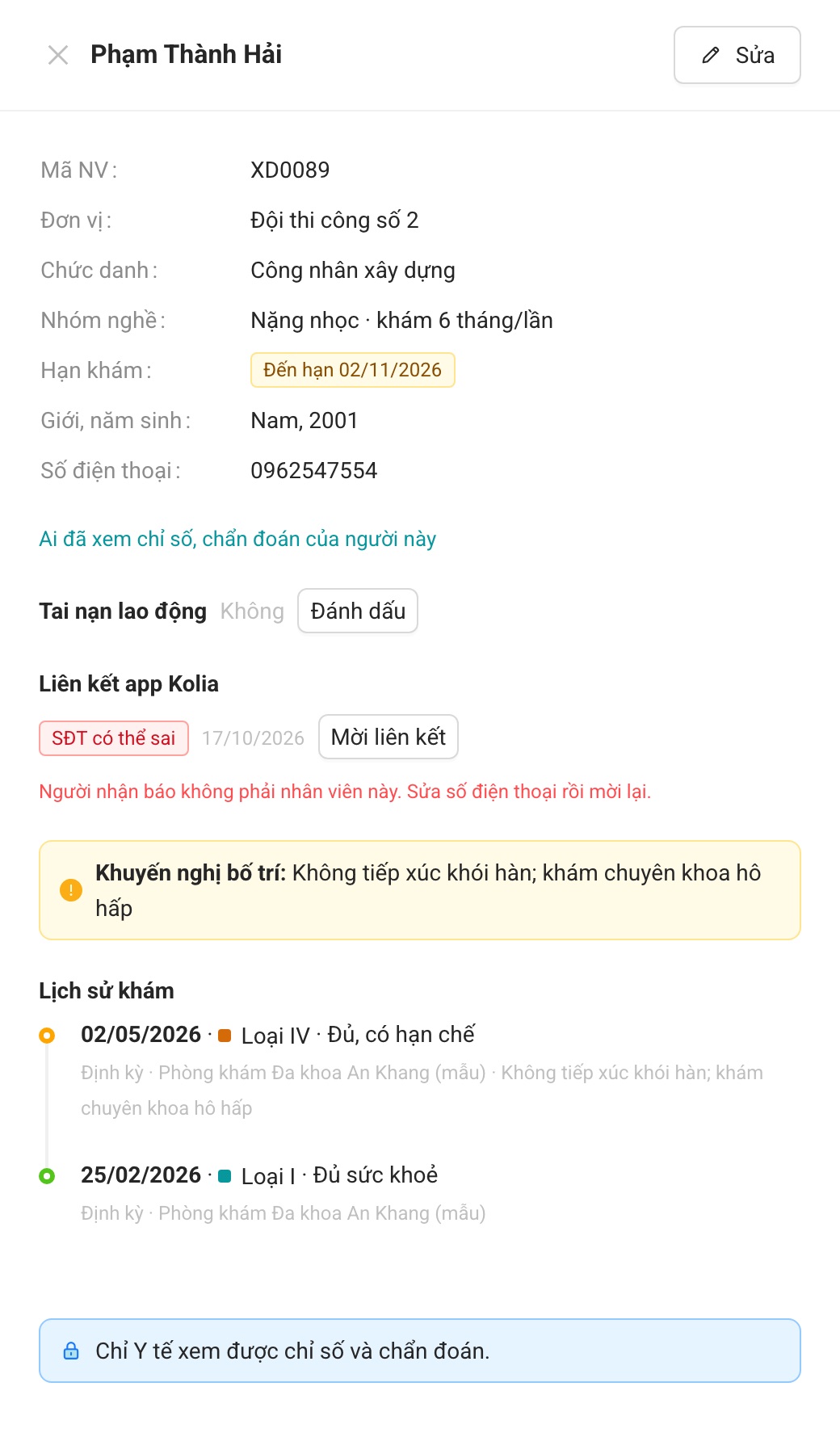 Người nhận báo “không phải tôi”. Sửa số điện thoại rồi bấm Mời liên kết.
