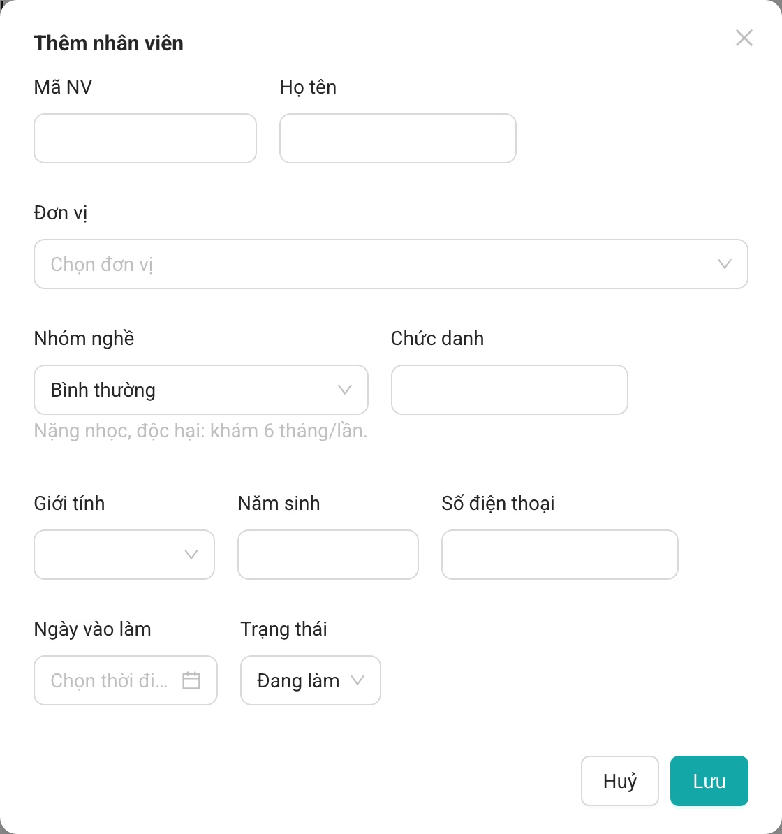 Thêm nhân viên. Trong một doanh nghiệp, Mã NV không được trùng.