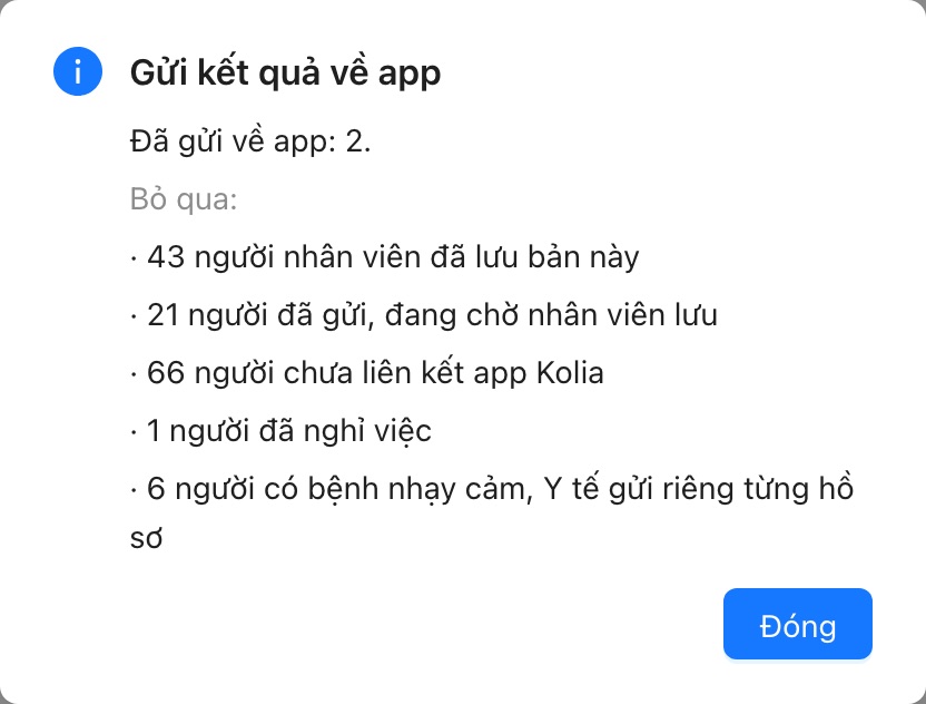 Kết quả gửi. Người có bệnh nhạy cảm, người chưa liên kết, người đã lưu được bỏ qua.