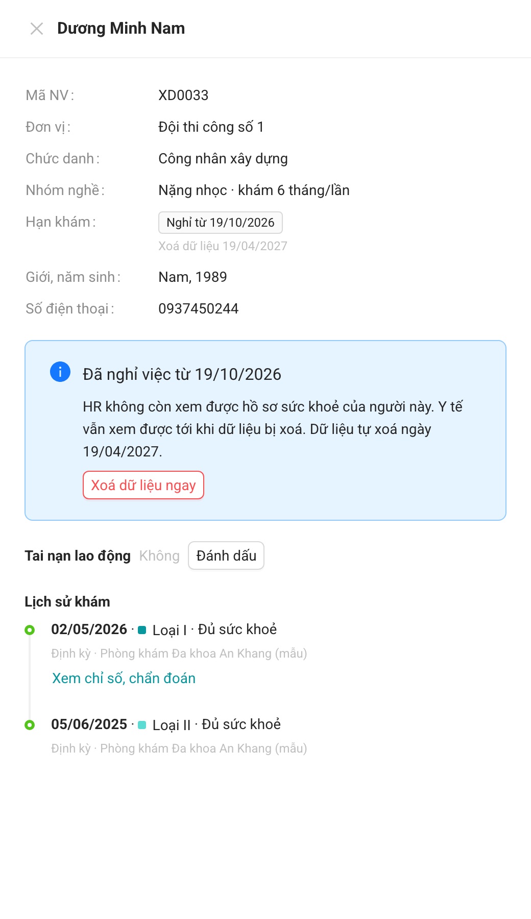 Phiếu người đã nghỉ việc.
